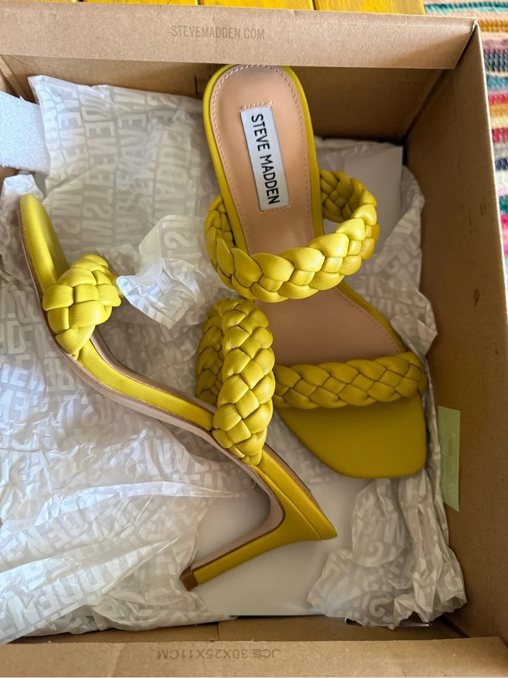 Steve Madden Yellow Braided Double Strap Mule Heels Size